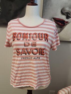 J. Crew Pink & White Striped 'Bonjour de Savoie' Short Sleeve Tee Size XXL NWOT